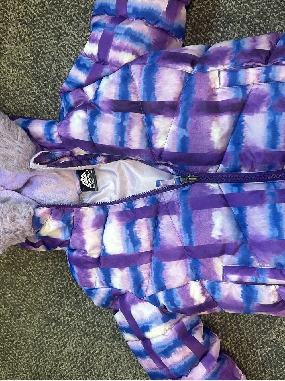 Snozu Purple Kids Snow Bibs with Patterned Purple Jacket